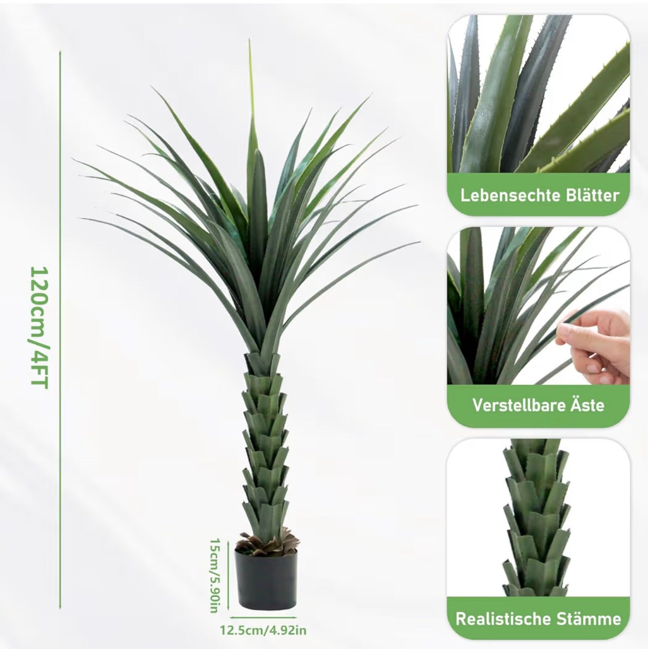 Künstliche Agave Pflanze 120/150cm GOVIRAYE Tropen Deko Innen Außen Büro Balkon