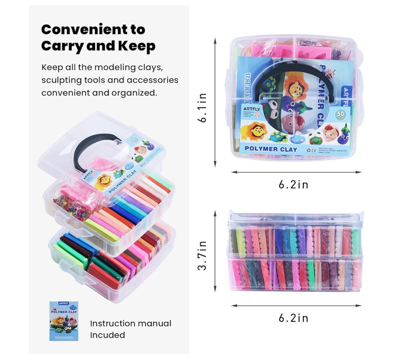 ARTFLY 50 Farben Polymer Clay Set + 50+ Zubehörteile Modellier- & Schmuckset