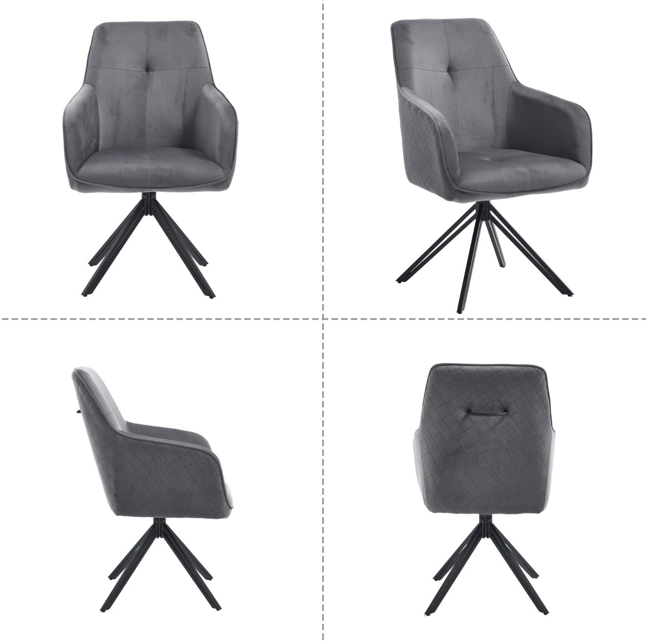 2er Set Drehbare Esszimmerstühle aus Samt – 180° Selbstrückstellung, Kapitoniertes Design – Grau oder Weiß – Kostenloser Versand