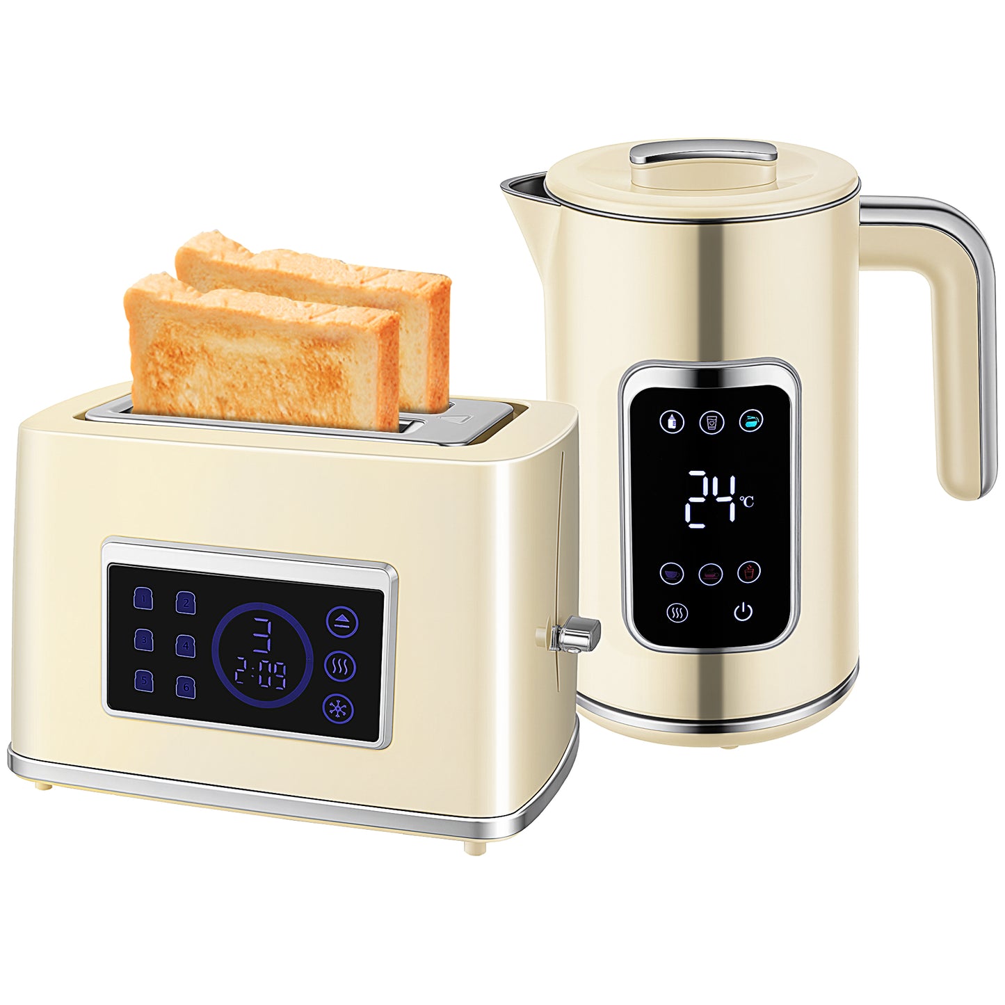 Elektrischer Wasserkocher & Toaster-Set 1,7L LED-Touchscreen Schwarz/Creme