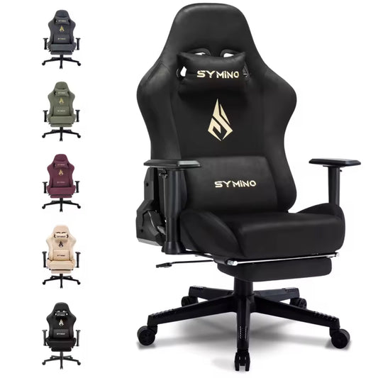 Symino—Gaming Stuhl ergonomisch | PC Stuhl, höhenverstellbar, drehbar, Fußstütze, 4 Farben