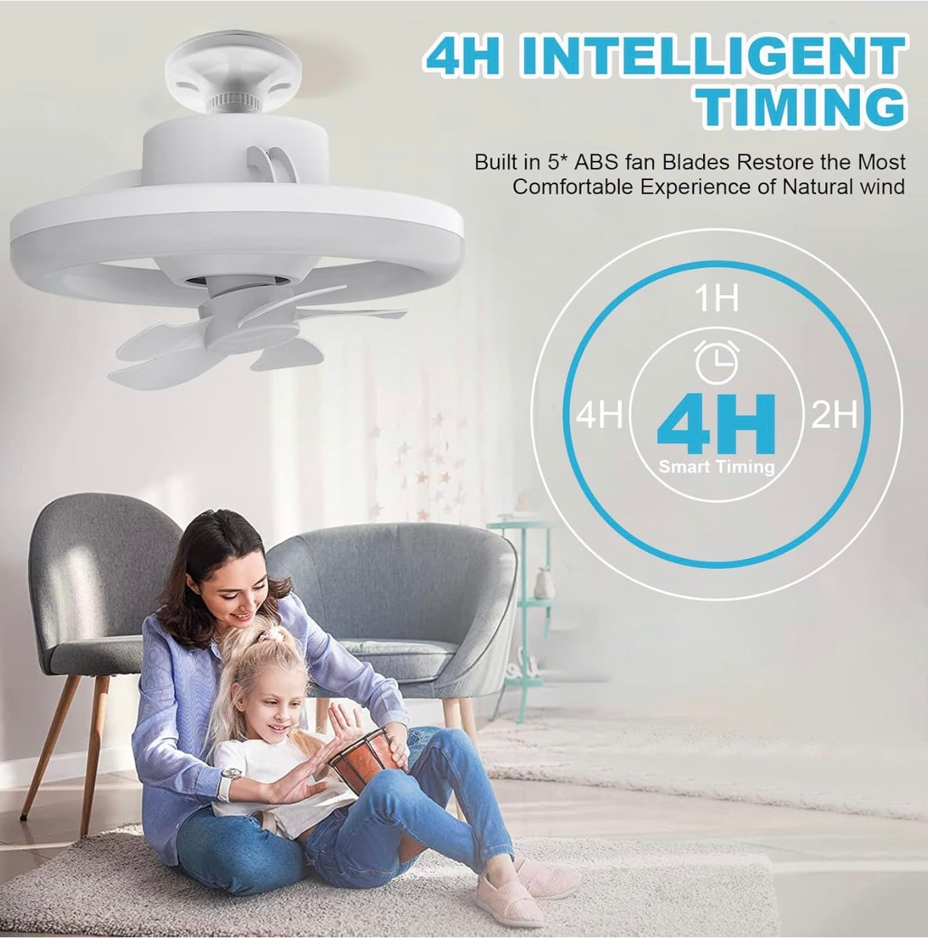 LED Deckenventilator mit Licht, Fernbedienung, 360° drehbar, dimmbar, 3 Lichtmodi
