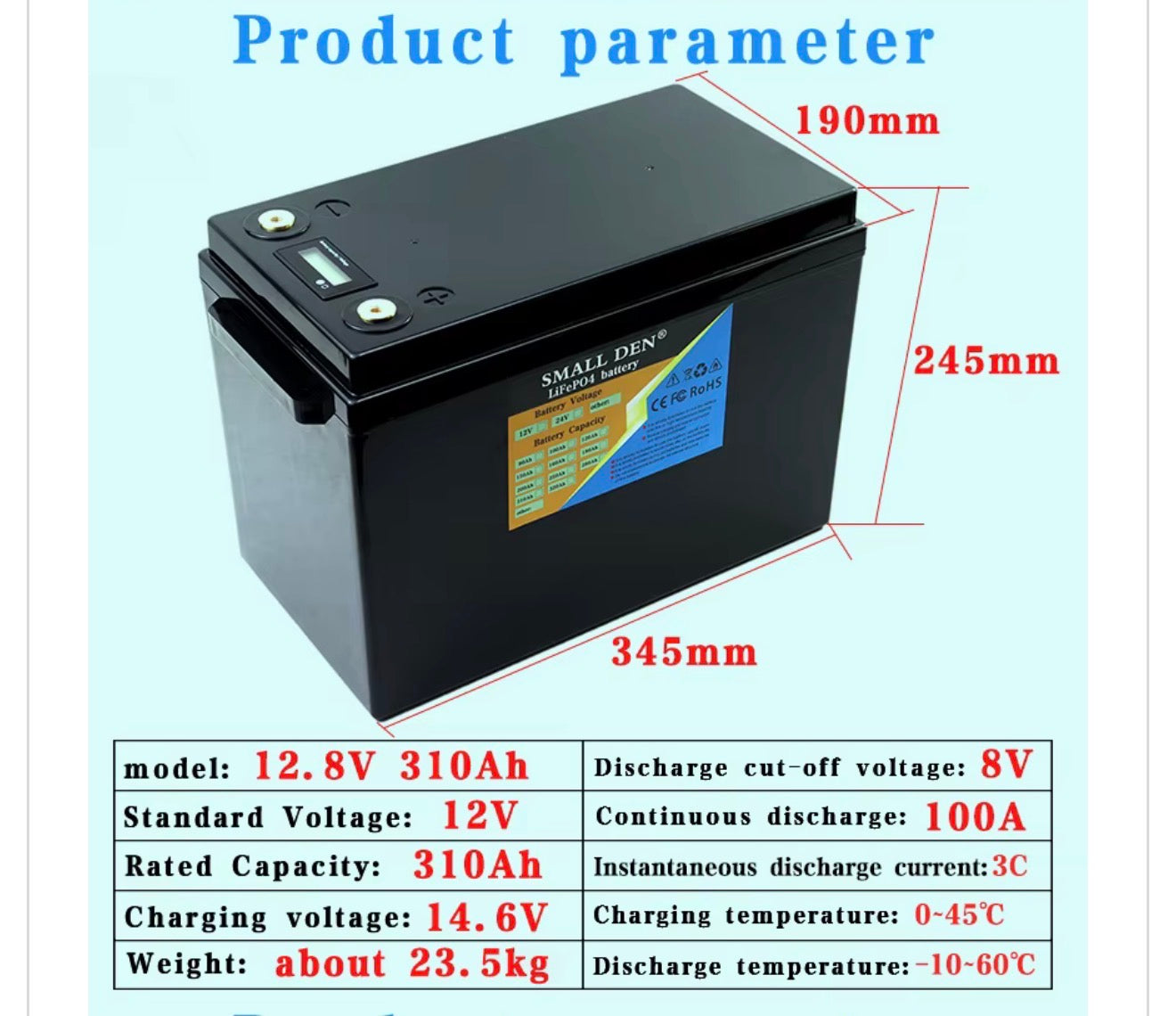 12V 310Ah LiFePO4 Akku mit Display für Solar Systeme
