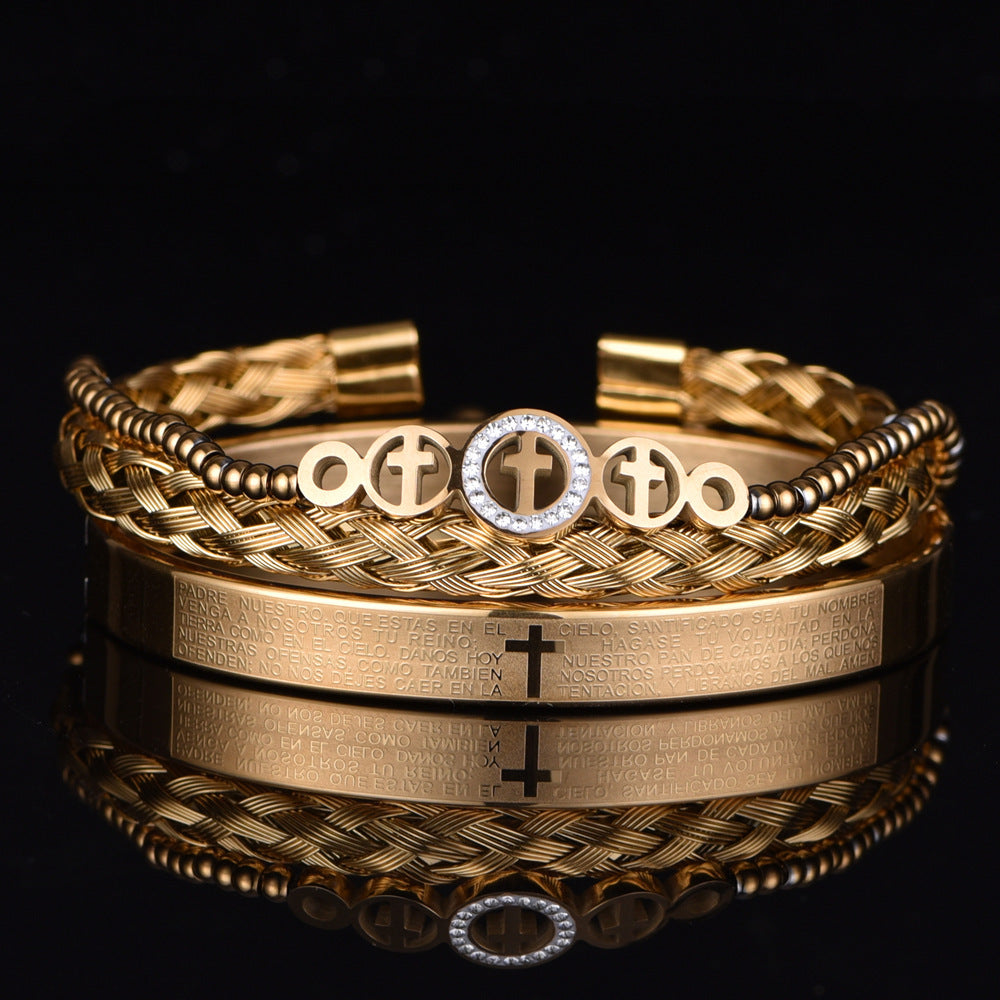 ALTIN™ 3-teiliges Unisex-Armband-Set mit Kreuzanhänger – Edelstahl & Stilvolles Design