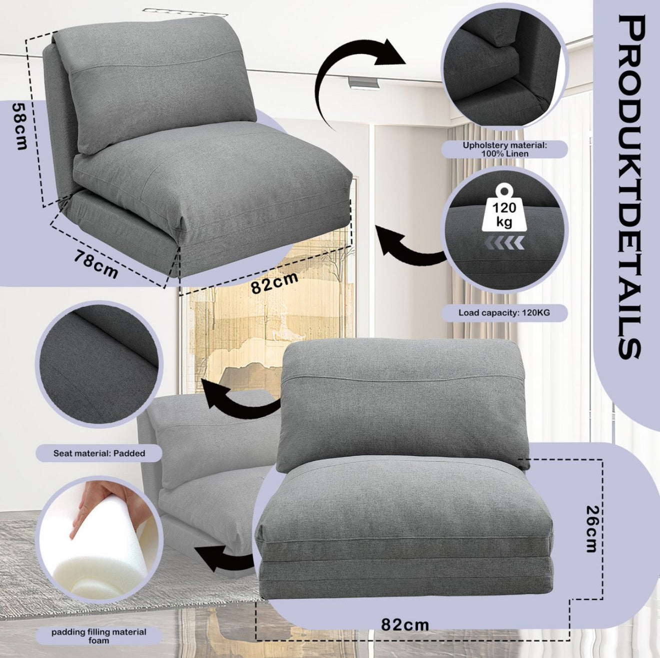 ALTIN™ Sofa & Bett ( Dunkelgrau & Grau )