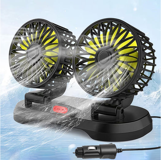 12V Doppelkopf Auto-Lüfter 360° drehbar – Für alle Fahrzeuge, Büro & Caravan