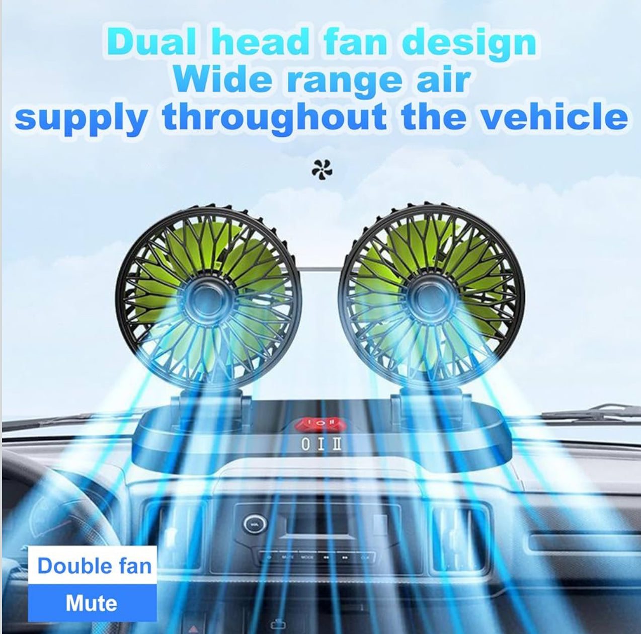 12V Doppelkopf Auto-Lüfter 360° drehbar – Für alle Fahrzeuge, Büro & Caravan