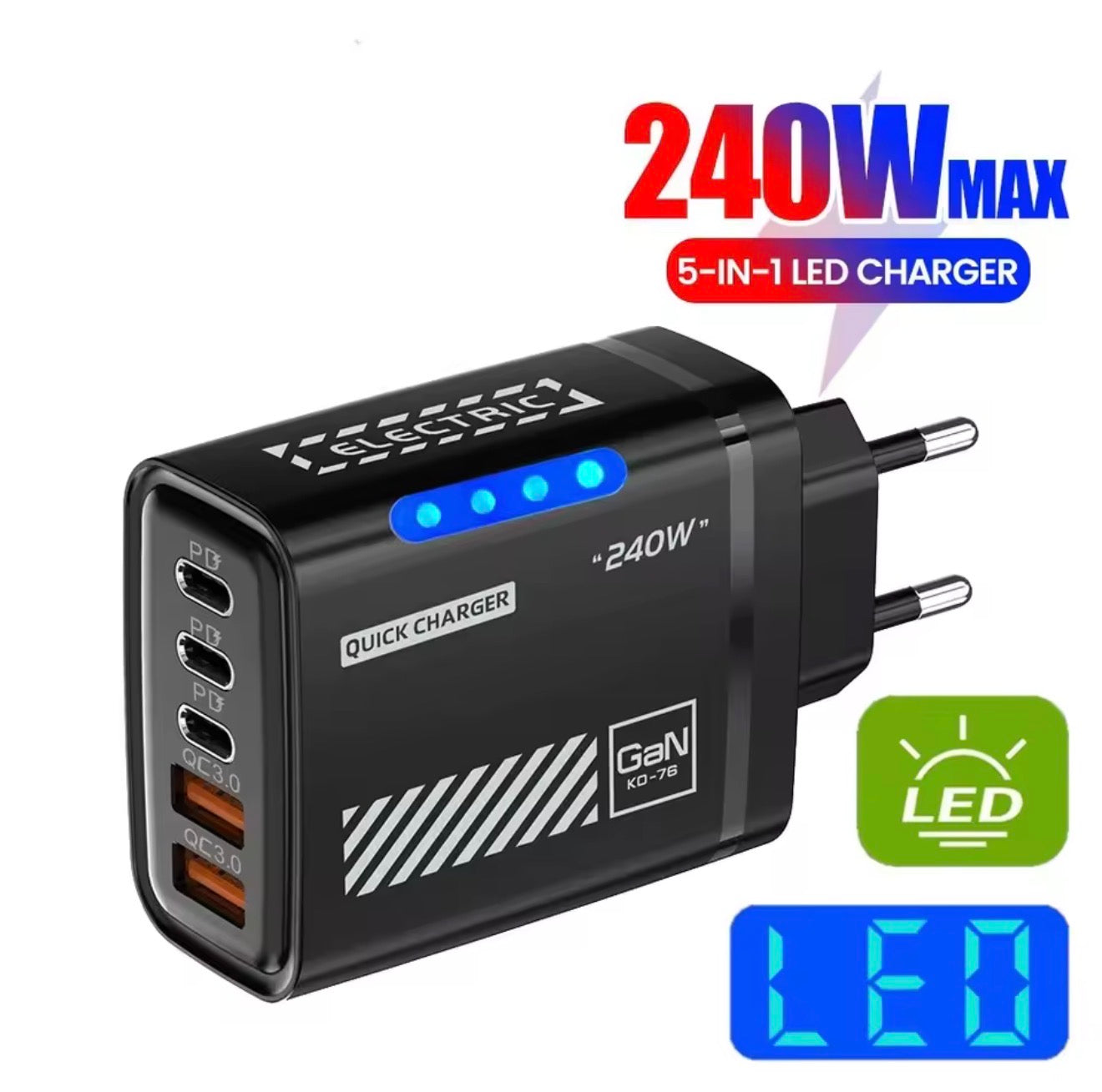 🔥 240W GaN Ladegerät + 4-in-1 2m Schnellladekabel – Schwarz & Gelb, Laptop & Handy