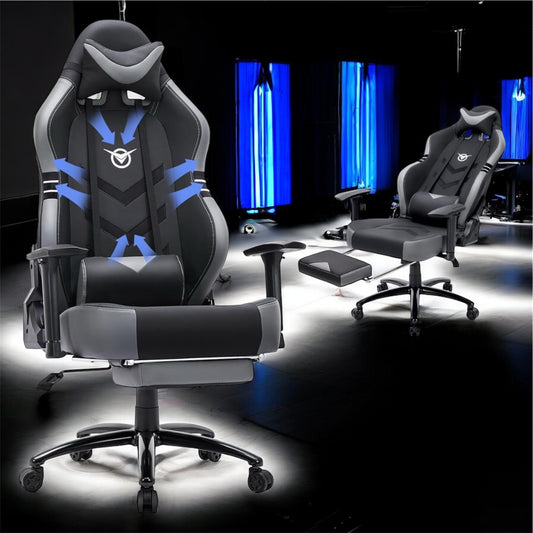 COLAMY  Gaming-Stuhl XXL  PU-Leder  159–181kg 3D / 4D Armlehnen Bürostuhl ( Grau !!!! )
