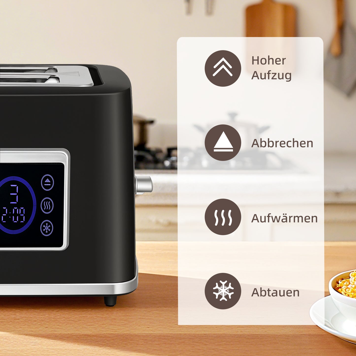 Elektrischer Wasserkocher & Toaster-Set 1,7L LED-Touchscreen Schwarz/Creme