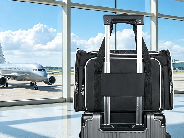 Erweiterbare Haustier Transporttasche Katze Hund Flugzeug Reisetasche Schwarz 40cm
