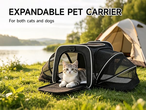 Erweiterbare Haustier Transporttasche Katze Hund Flugzeug Reisetasche Schwarz 40cm