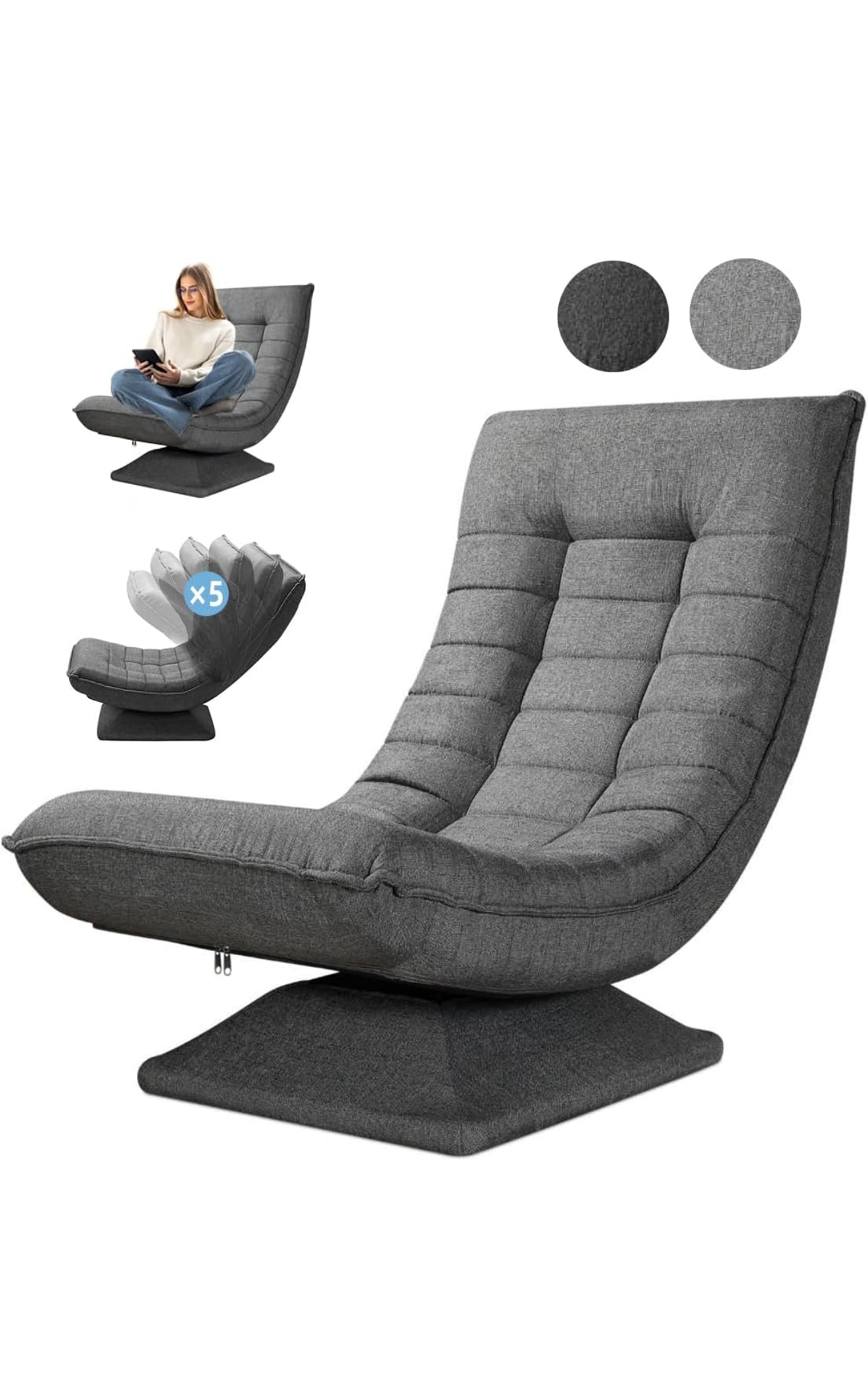 ALTIN™ Bodenstuhl – 360° Drehbar | Verstellbare Rückenlehne | Klappbares Bodensofa | Relax & Gaming Sessel in Grau/Schwarz