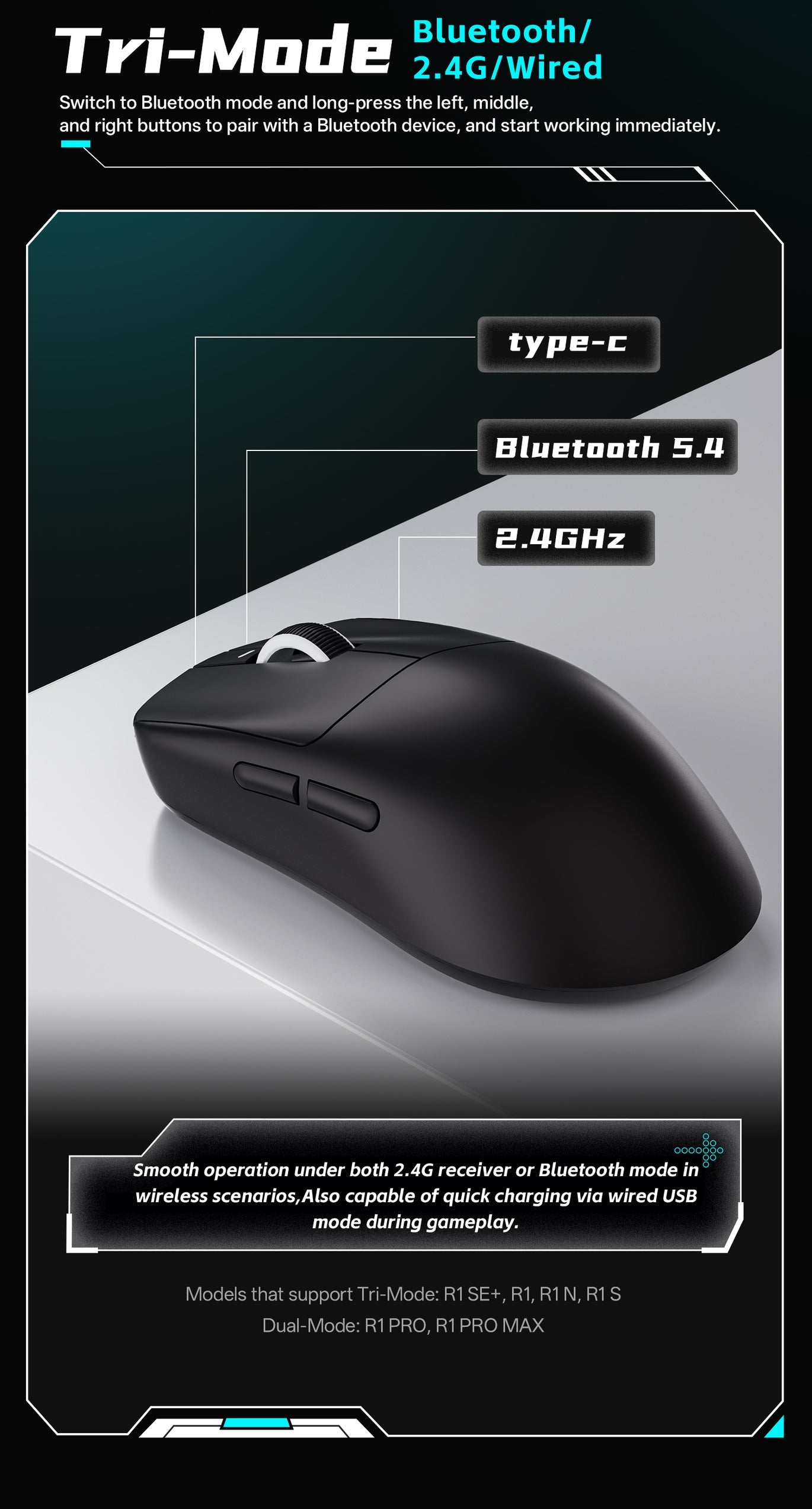 VXE R1 Pro Max Wireless Gaming Maus PAW3395 54g 4K Polling Schwarz