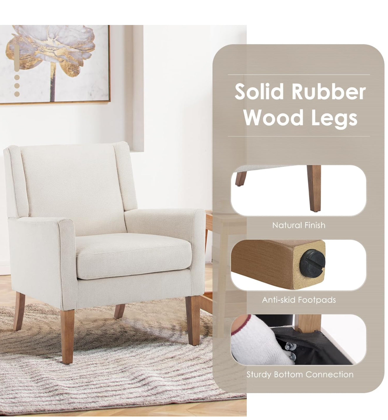 Moderner Akzentstuhl in Beige, Blau, F Blau & Hellgrau – Ergonomisch gepolstert, mit Holzfüßen, hoher Rückenlehne & 150 kg Tragkraft
