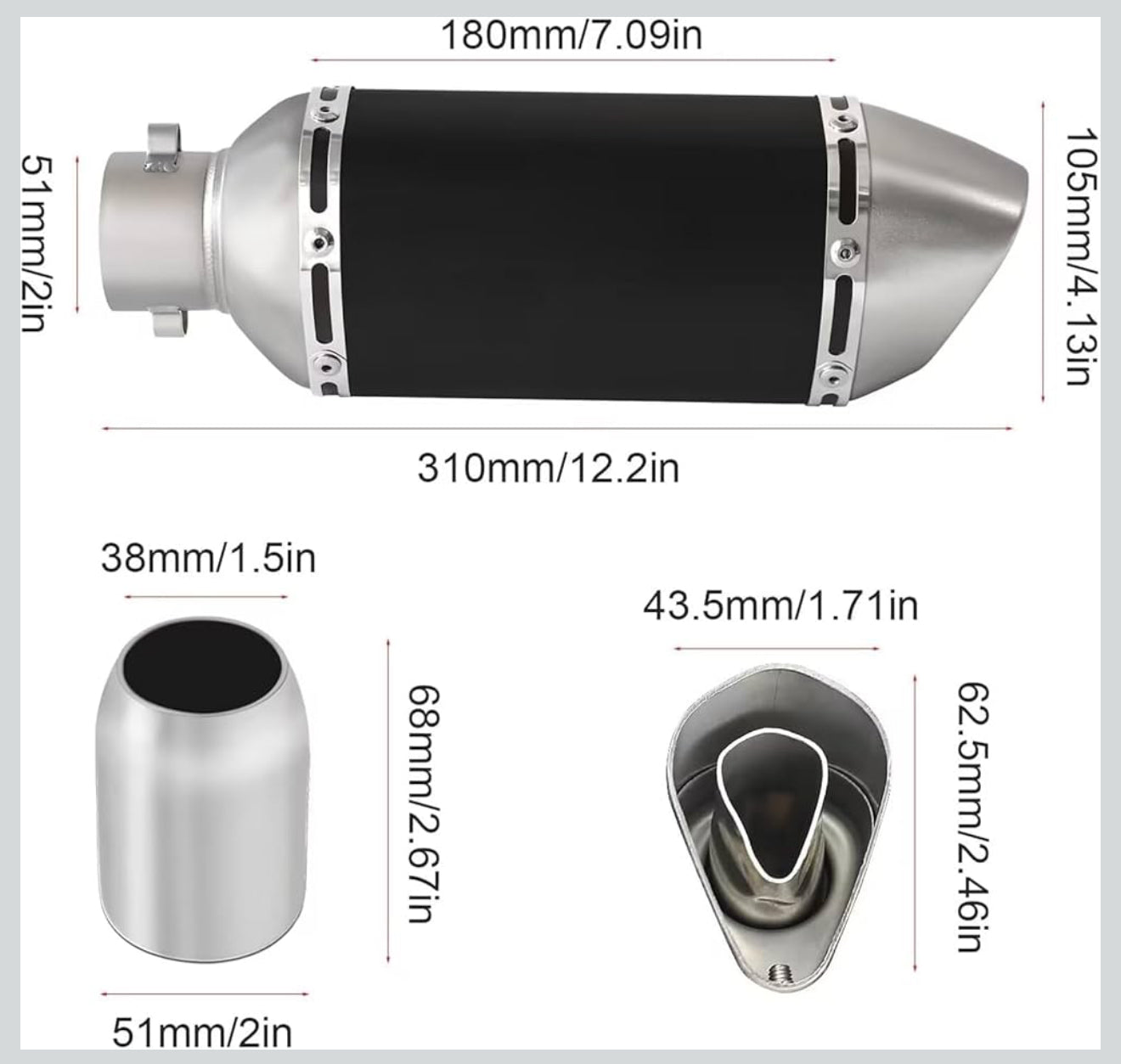 Abnehmbarer DB-Killer, Hochtemperaturbeständig, Universell 38–51 mm, Aluminium + Edelstahl