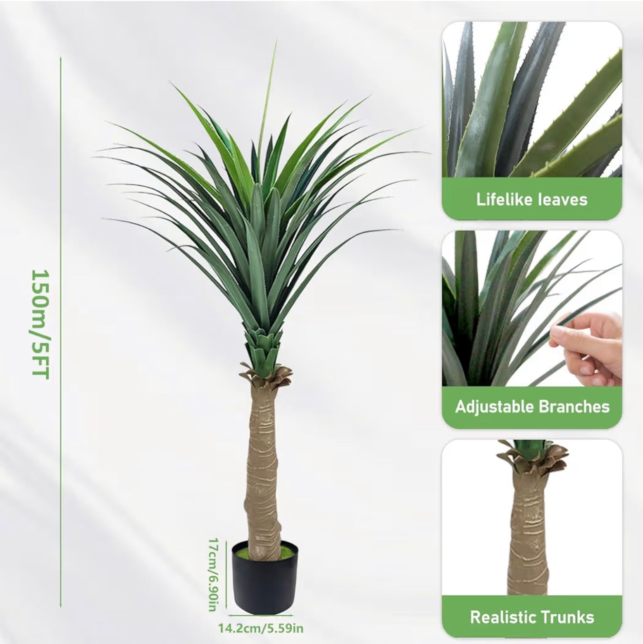 Künstliche Agave Pflanze 120/150cm GOVIRAYE Tropen Deko Innen Außen Büro Balkon