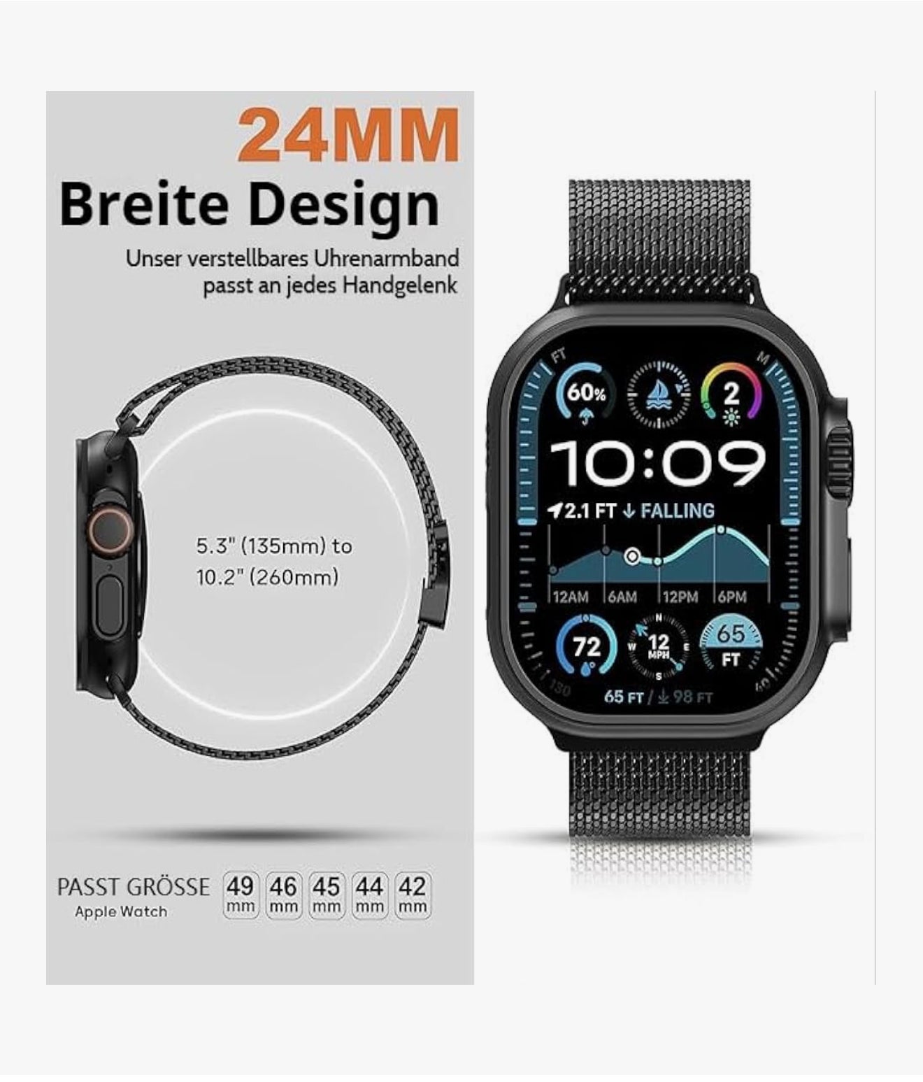 Edelstahl Milanese Armband für Apple Watch Ultra/SE/Serie 1–10