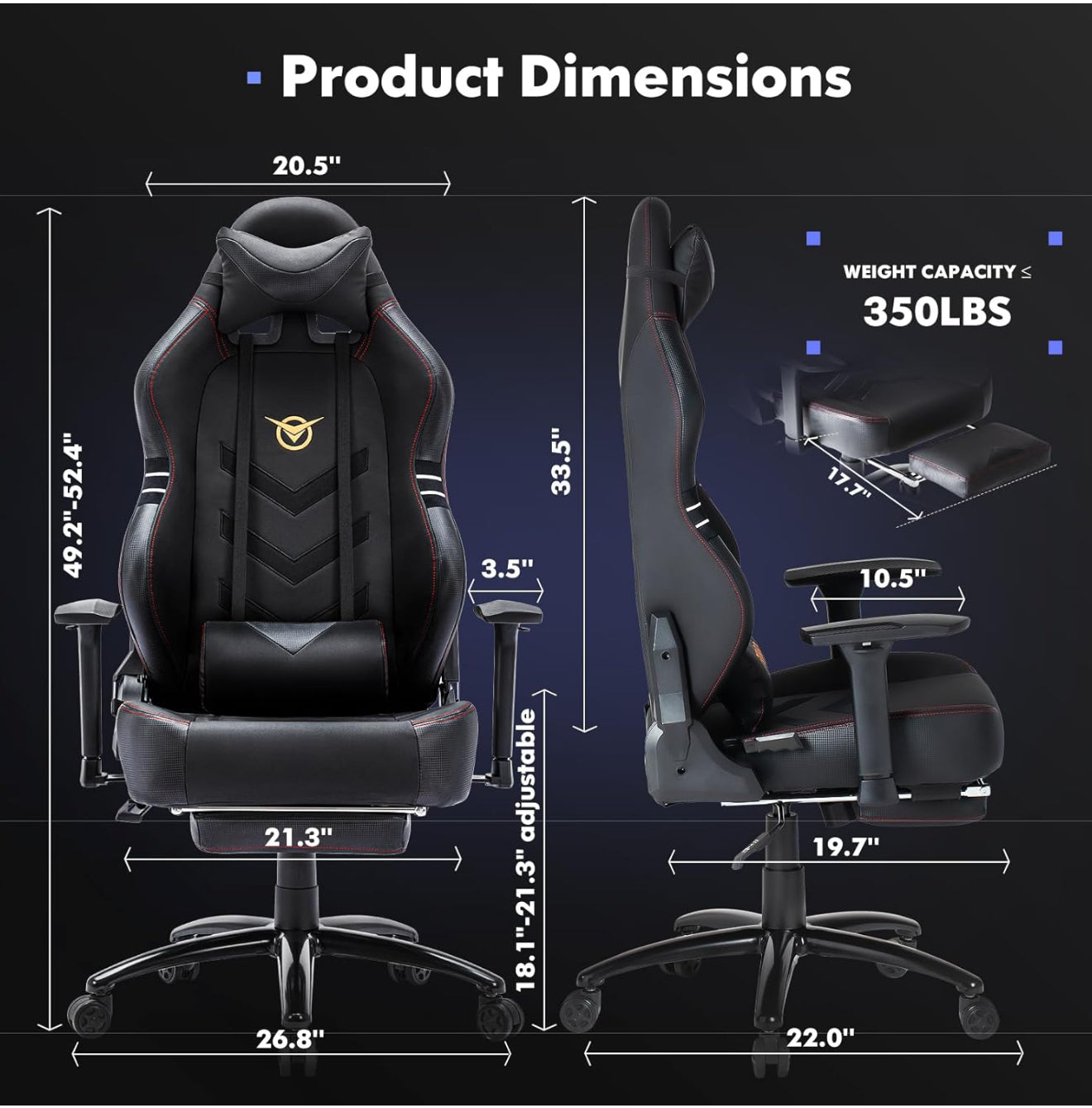 Ergonomischer Gaming-Stuhl mit Fußstütze – 159 kg belastbar, PU-Leder, große Sitzfläche, 3D-Armlehnen, verstellbare Rückenlehne (bis 150°), Home Office & Gaming