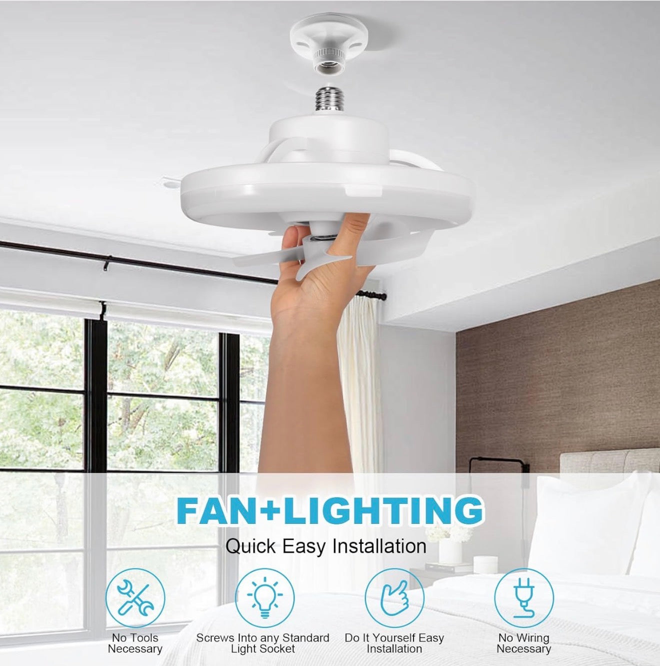LED Deckenventilator mit Licht, Fernbedienung, 360° drehbar, dimmbar, 3 Lichtmodi