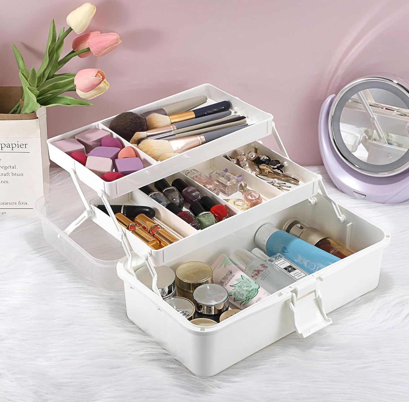 3-stufige multifunktionale Aufbewahrungsbox – Kosmetik 💄, Nähbedarf ✂️, Stifte ✏️ Weiß