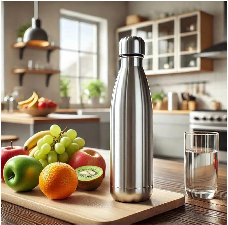 2er Set Edelstahl Trinkflasche 1L Thermoflasche Isoliert Auslaufsicher Silber