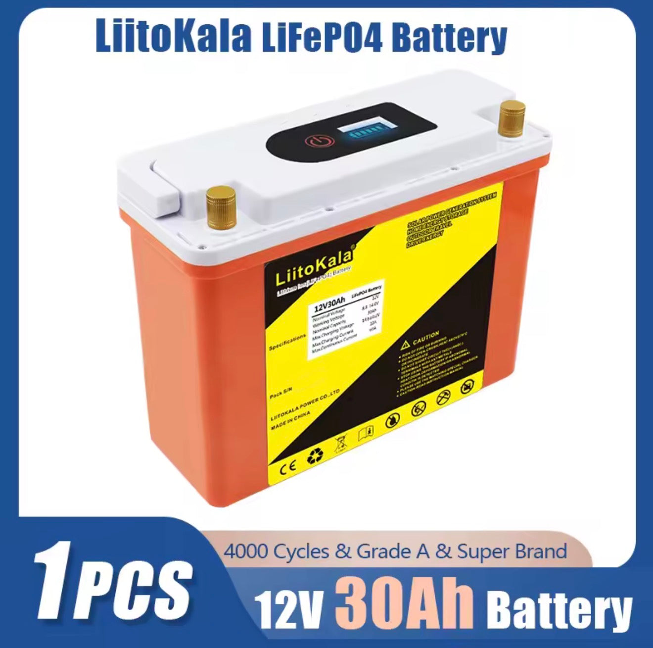 LiitoKala 12V 30Ah LiFePO4 Akku 384Wh Solar Speicher BMS