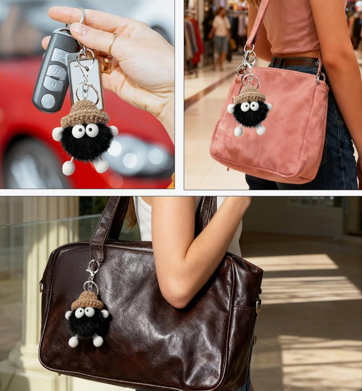 Cord Shopper Schultertasche Hobo Groß Schwarz/Beige mit Reißverschluss + Schlüsselanhänger