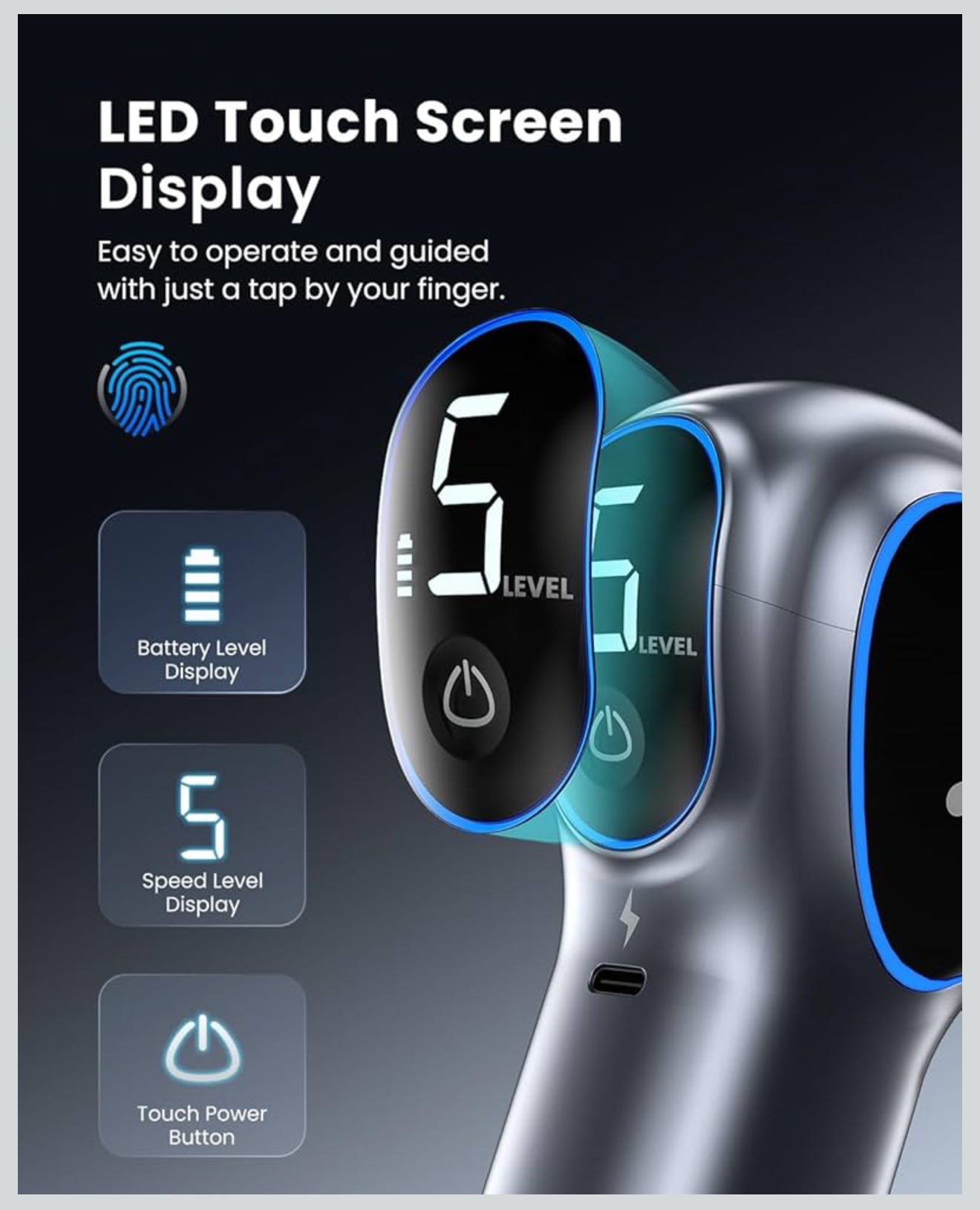 RENPHO Massage Gun mit Verlängerungsgriff, Muskelmassage, Grau