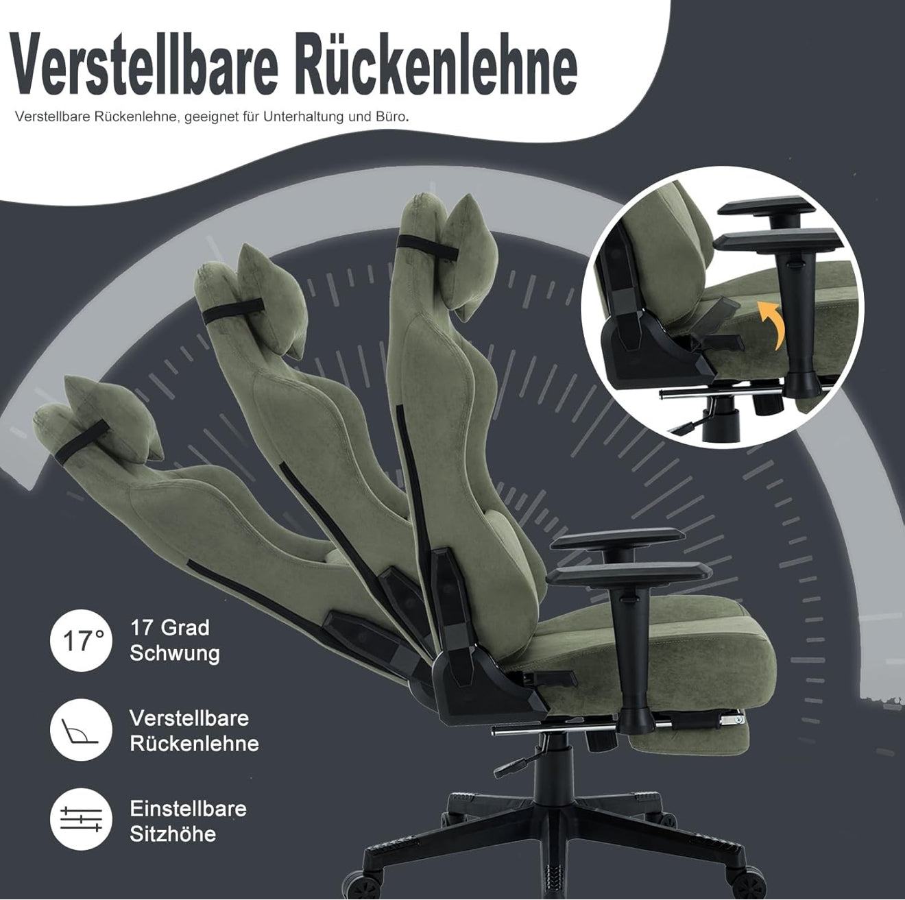 Gaming Stuhl ergonomisch | PC Stuhl, höhenverstellbar, drehbar, Fußstütze, 4 Farben