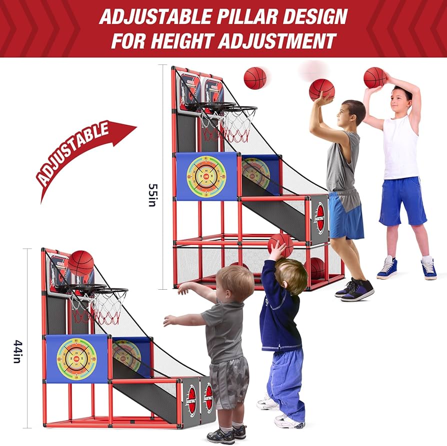 3in1 Kinder Basketball Arcade mit LED & Scoreboard – Indoor Outdoor, höhenverstellbar