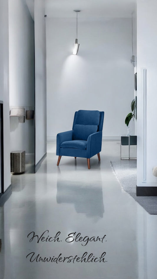 ALTIN™ loungesessel aus samtstoff – luxuriöser entspannungssessel in blau und grau, mit dicker polsterung & stilvollem design für wohn- oder schlafzimmer