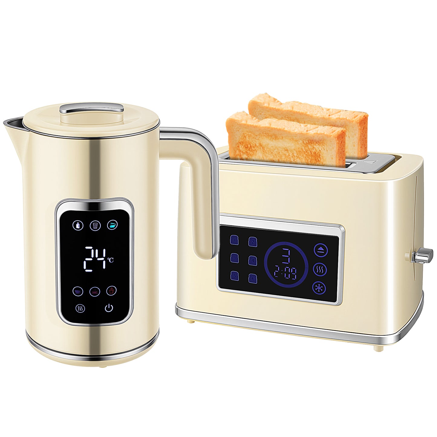 Elektrischer Wasserkocher & Toaster-Set 1,7L LED-Touchscreen Schwarz/Creme