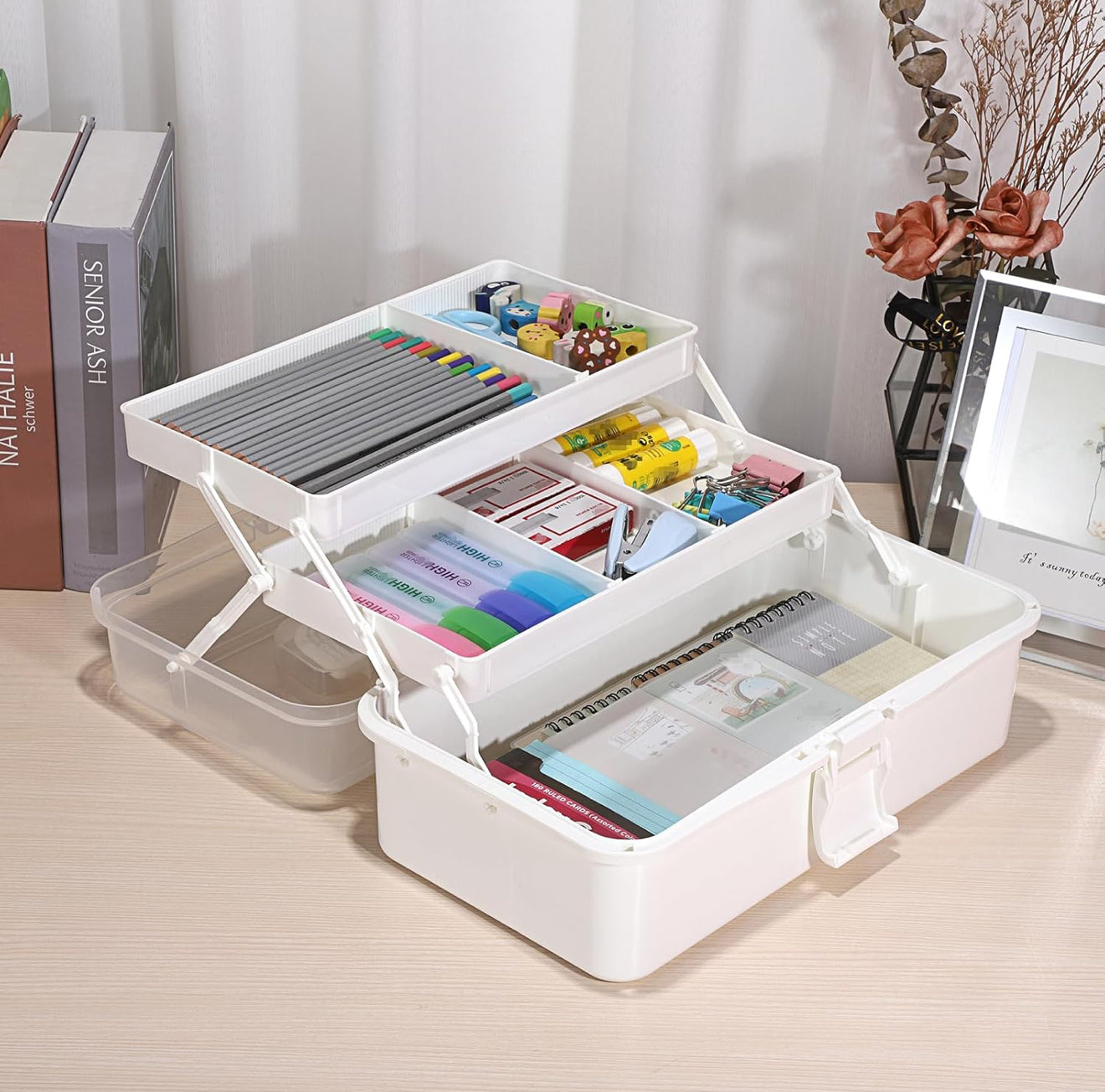 3-stufige multifunktionale Aufbewahrungsbox – Kosmetik 💄, Nähbedarf ✂️, Stifte ✏️ Weiß