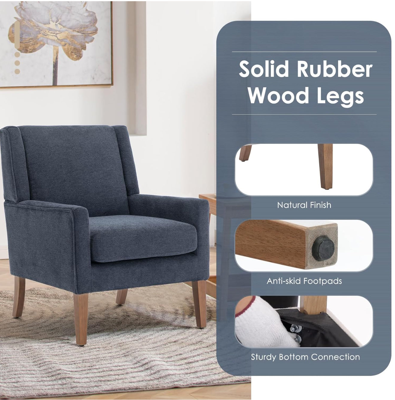 Moderner Akzentstuhl in Beige, Blau, F Blau & Hellgrau – Ergonomisch gepolstert, mit Holzfüßen, hoher Rückenlehne & 150 kg Tragkraft