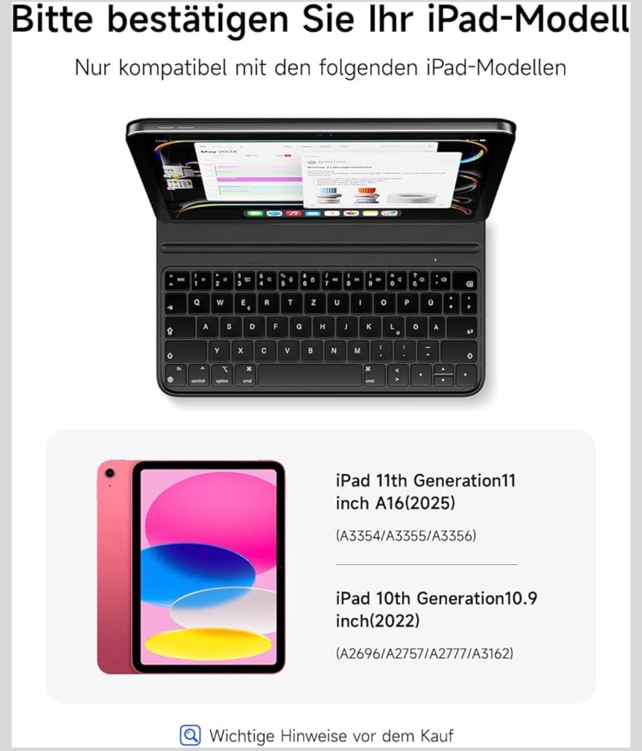 HOU FY-10 Bluetooth Tastatur iPad 10./11. Gen QWERTZ Magnetisch Hülle