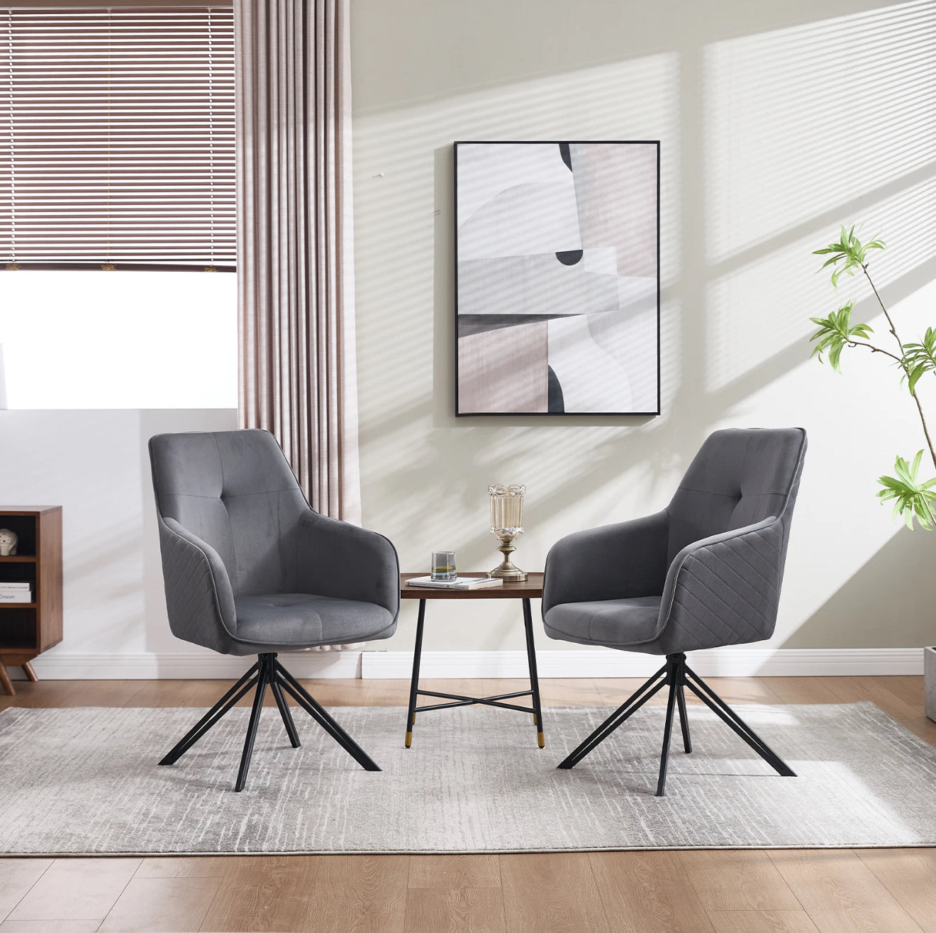 2er Set Drehbare Esszimmerstühle aus Samt – 180° Selbstrückstellung, Kapitoniertes Design – Grau oder Weiß – Kostenloser Versand