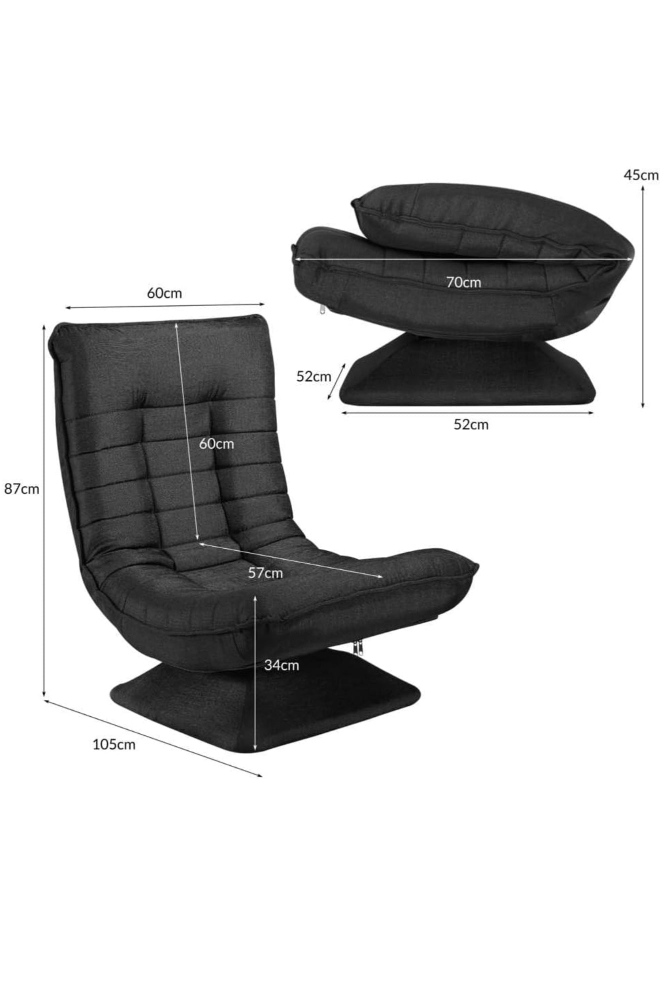 ALTIN™ Bodenstuhl – 360° Drehbar | Verstellbare Rückenlehne | Klappbares Bodensofa | Relax & Gaming Sessel in Grau/Schwarz