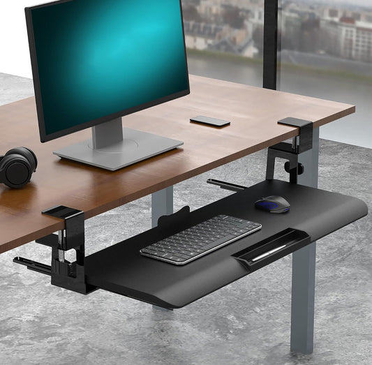 ALTIN™ Ausziehbare Tastaturablage unter dem Schreibtisch – Großes Format 65 x 25 cm – Mit C-Klemme, Ergonomisch & Stabil – Ideal für Arbeit & Gaming