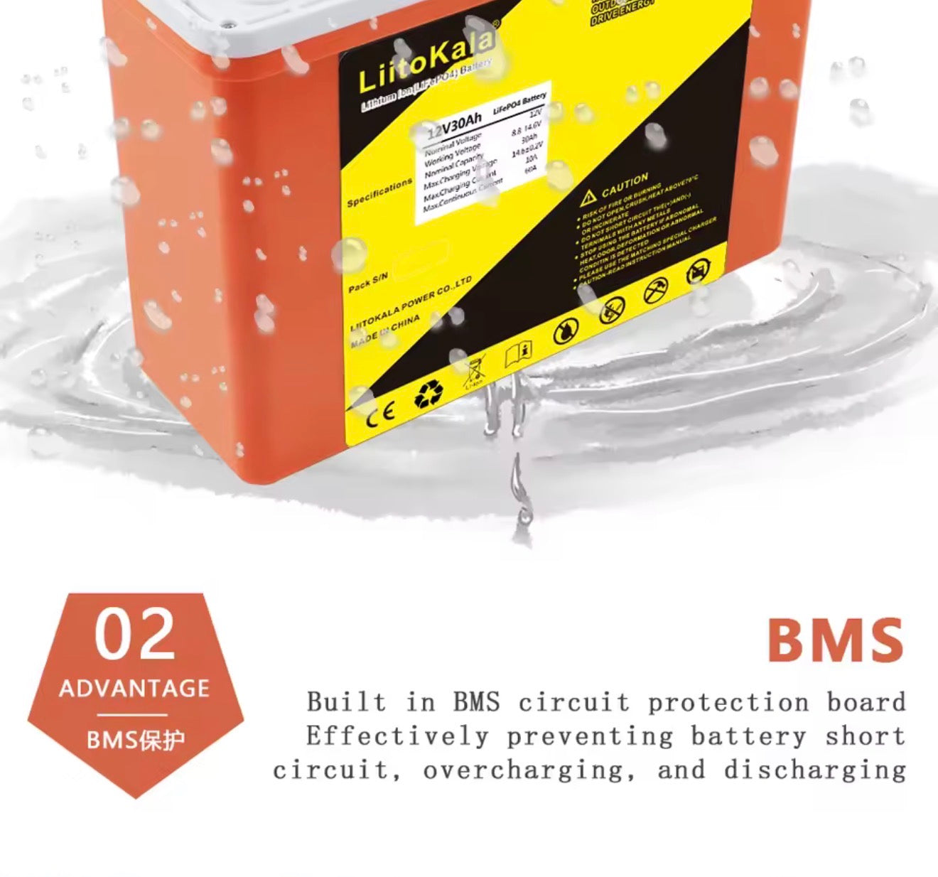 LiitoKala 12V 30Ah LiFePO4 Akku 384Wh Solar Speicher BMS