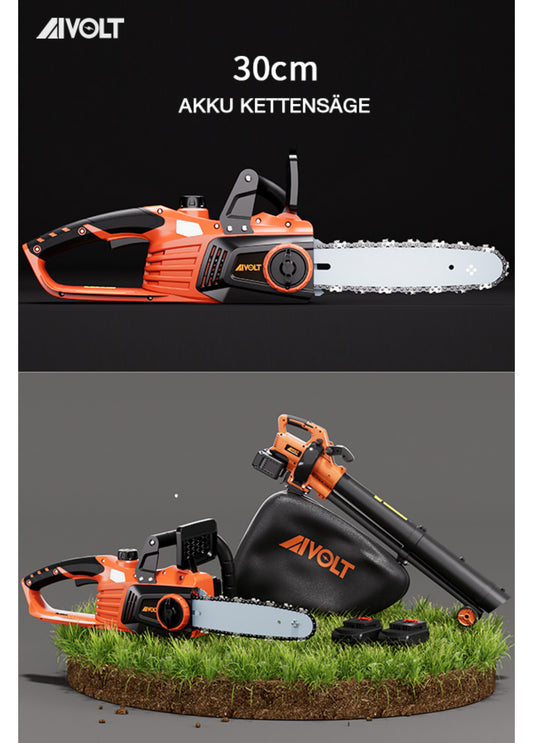 Akku Kettensäge 40 V – 30 cm, Brushless Motor, 2 Akkus & Ladegerät