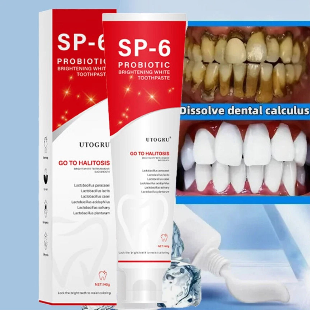 SP6 Ultra Whitening Zahnpasta – Probiotische Tiefenreinigung & Aufhellung | Natürliche Formel für frischen Atem & gesundes Zahnfleisch, 140 g