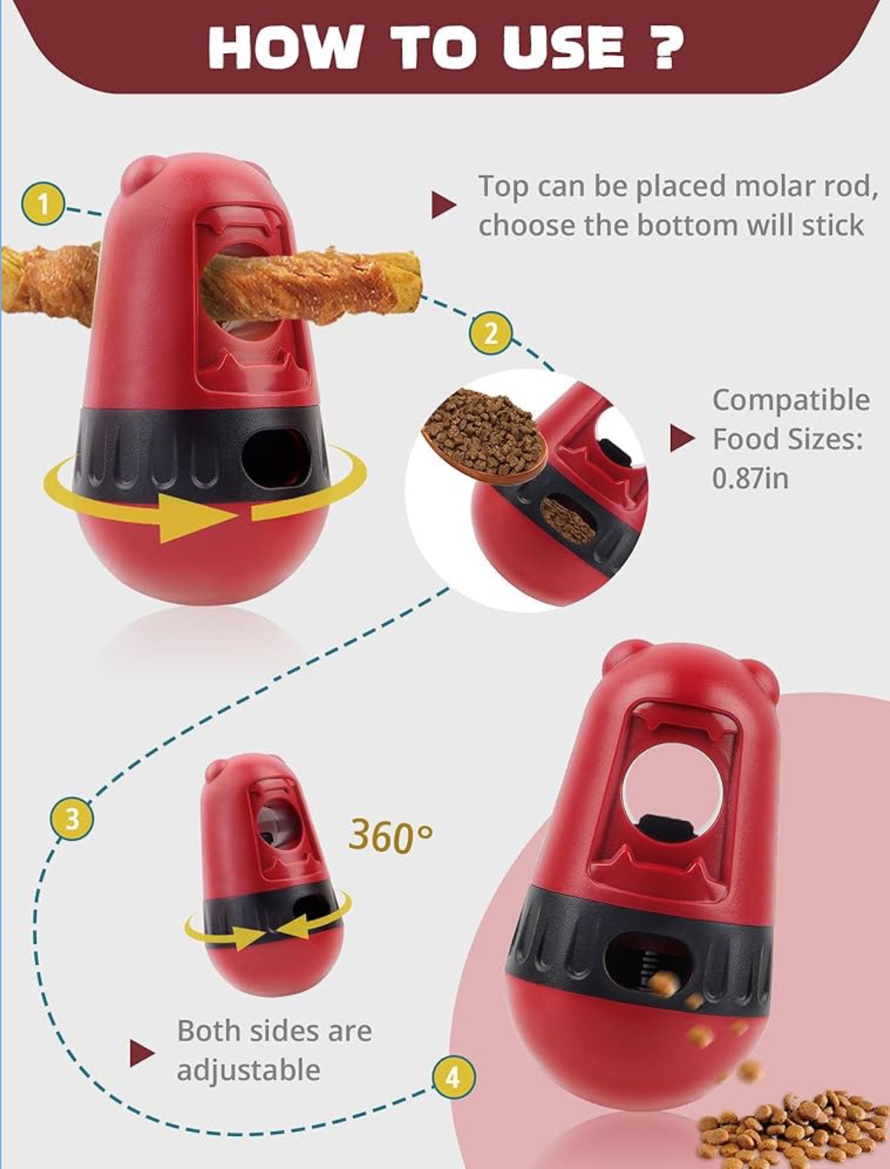 2x Snackball Hund Futterball Leckerli Spender & Kaustab-Halter - Farbe Wählbar