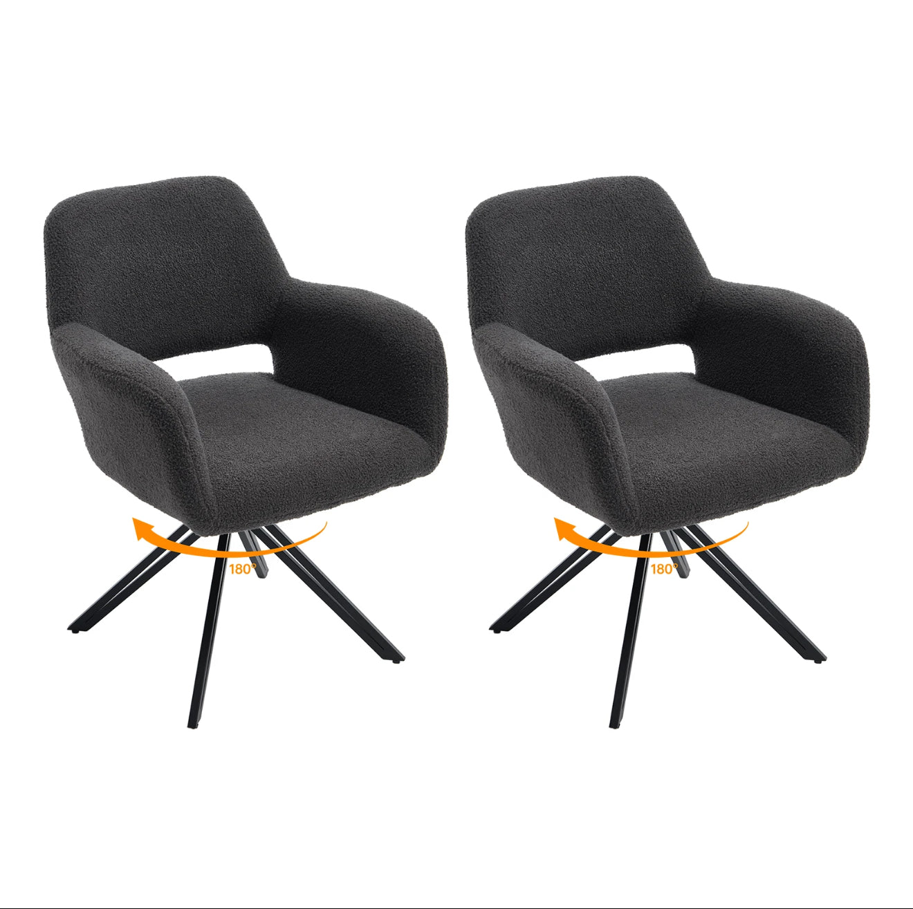 2er Set Drehbare Esszimmerstühle aus Teddy-/Bouclé-Stoff – 180° Selbstrückstellung, Komfort & Stil – Schwarz oder Weiß – Kostenloser Versand