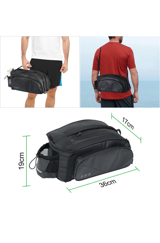 ALTIN™ Multifunktionale Fahrrad-Hecktasche mit 6 Fächern & 11L Volumen – Wasserdichte, Weiche Fahrradtasche für Gepäckträger – 36×19×17 cm