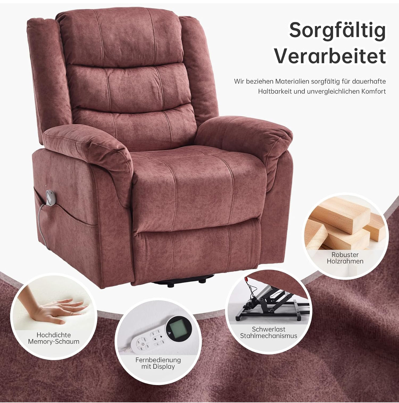 Elektrischer Relax- & Massagesessel mit 2 Motoren, Aufstehhilfe, Massage- & Heizfunktion – Komfort auf Knopfdruck