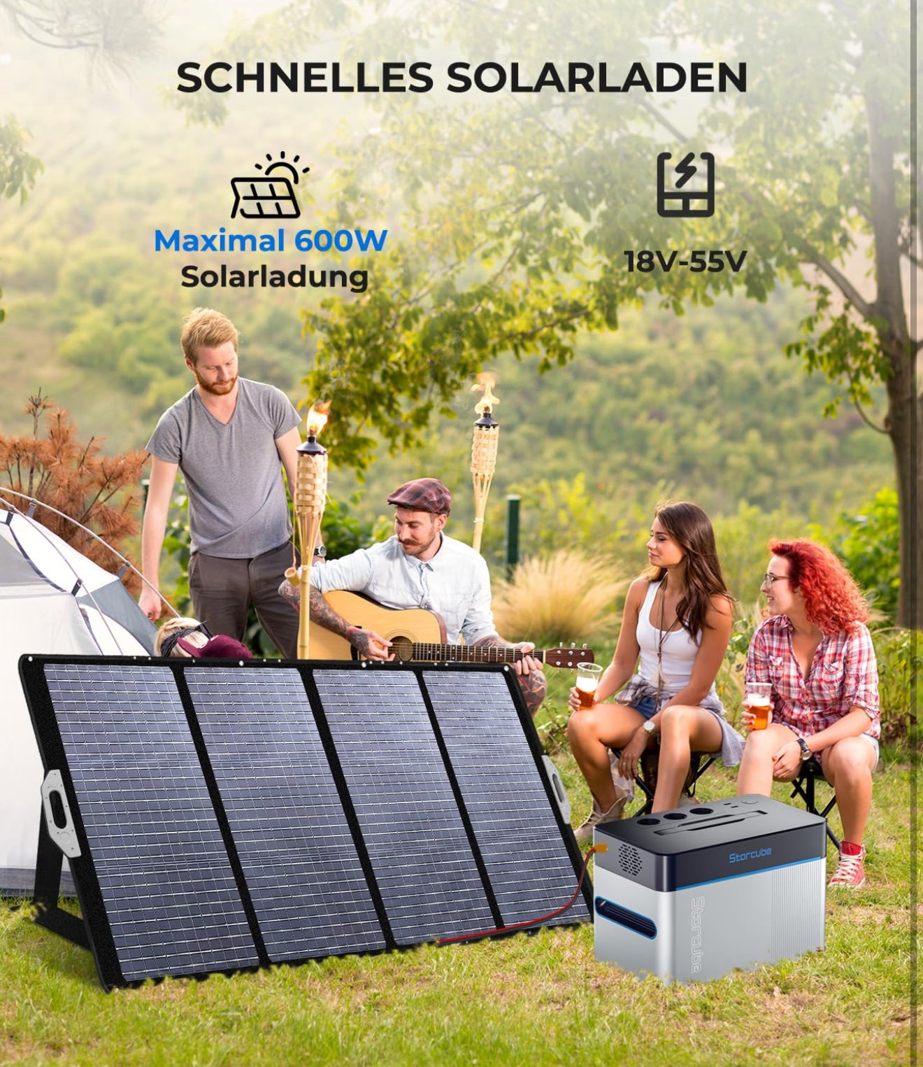 STORCUBE Power Hub für S1000 Tragbare Powerstation, Split-Wechselrichter mit 1000 W / 3X AC-Ausgänge, 2X USB-Anschlüsse, 600W max. Solareingang