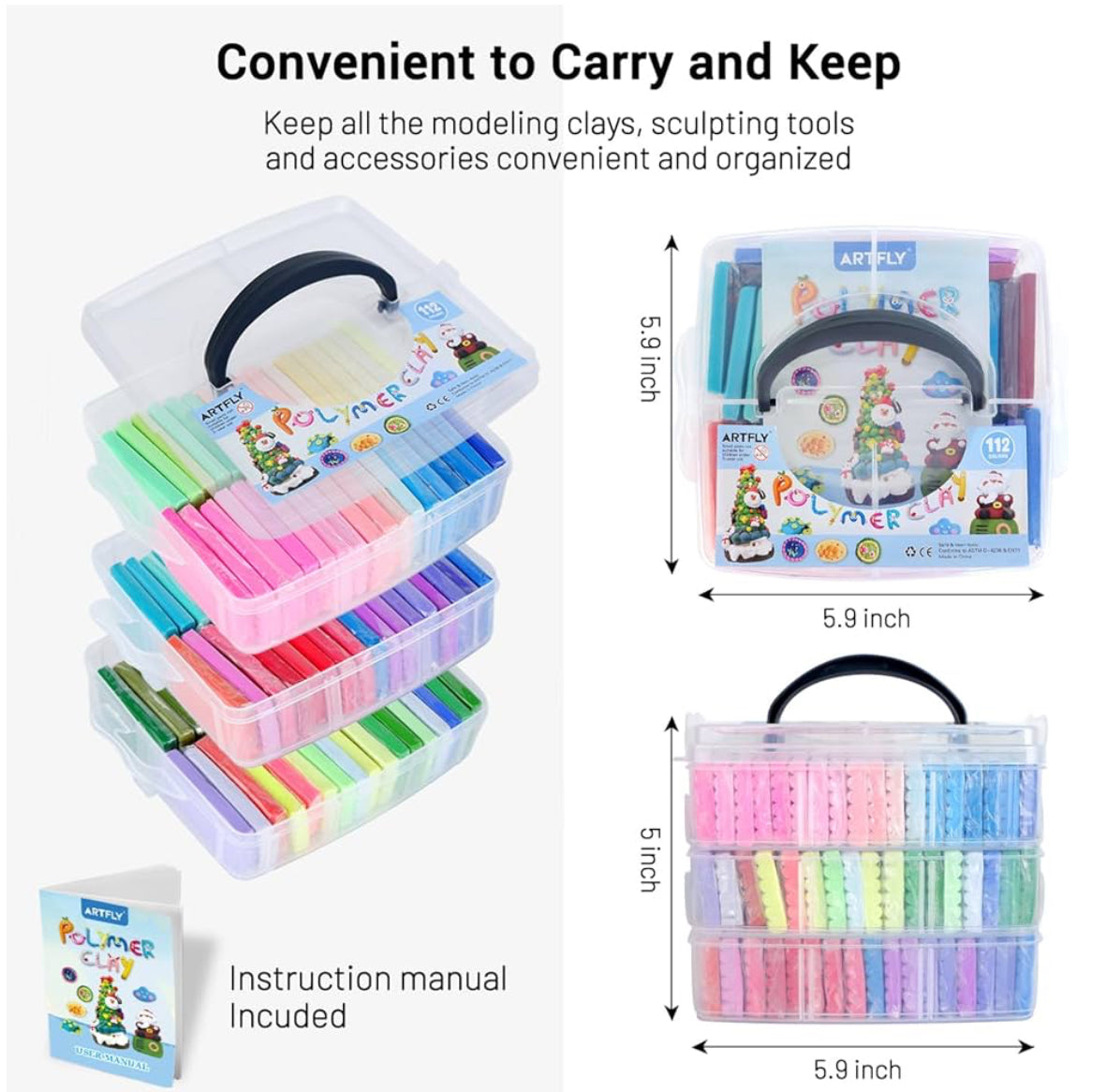 ARTFLY 112 Farben Polymer Clay Set + 60 Zubehör Schmuck Modellier Kit