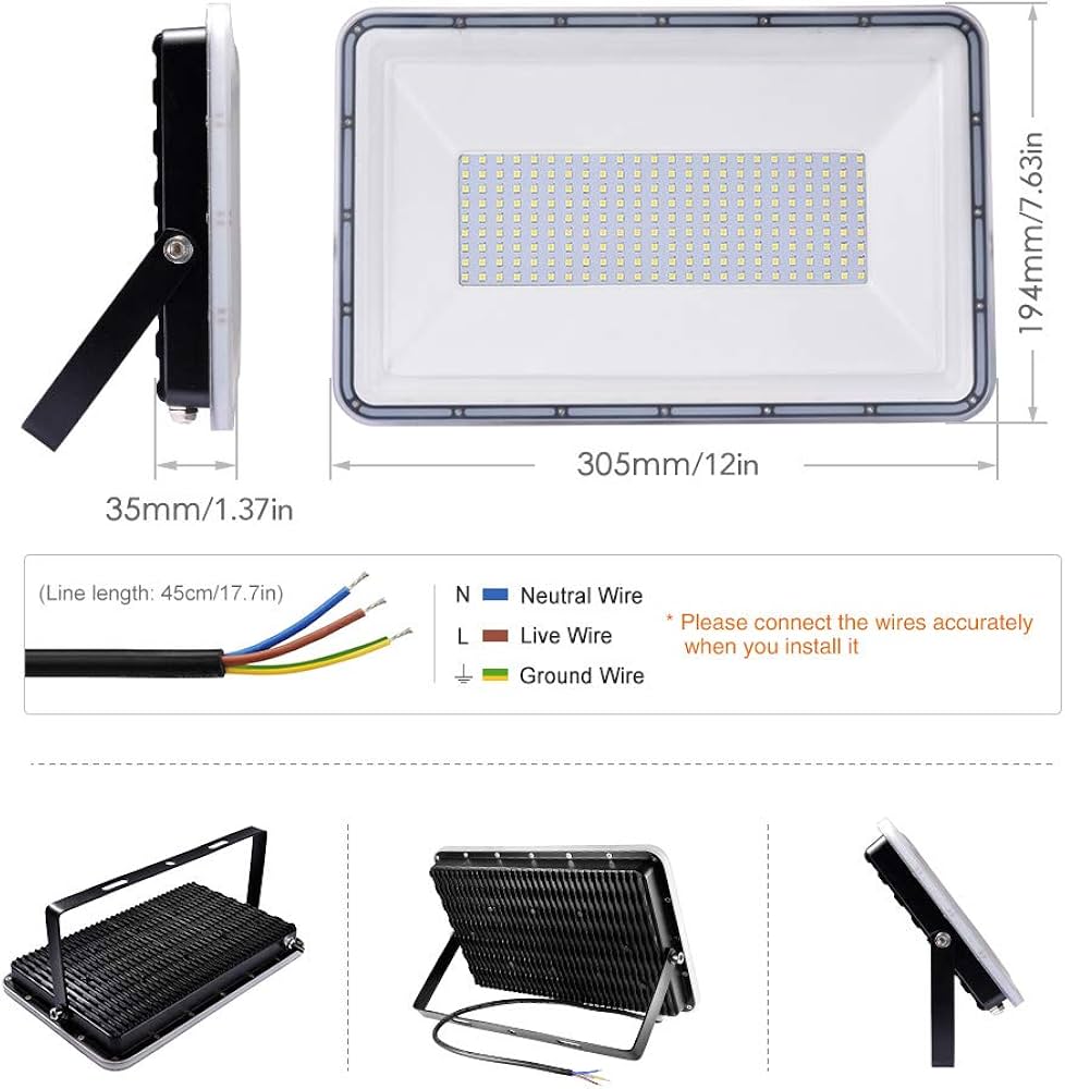 300W LED Flutlicht IP67 Außenstrahler 24000lm Kaltweiß Hof Garage Garten