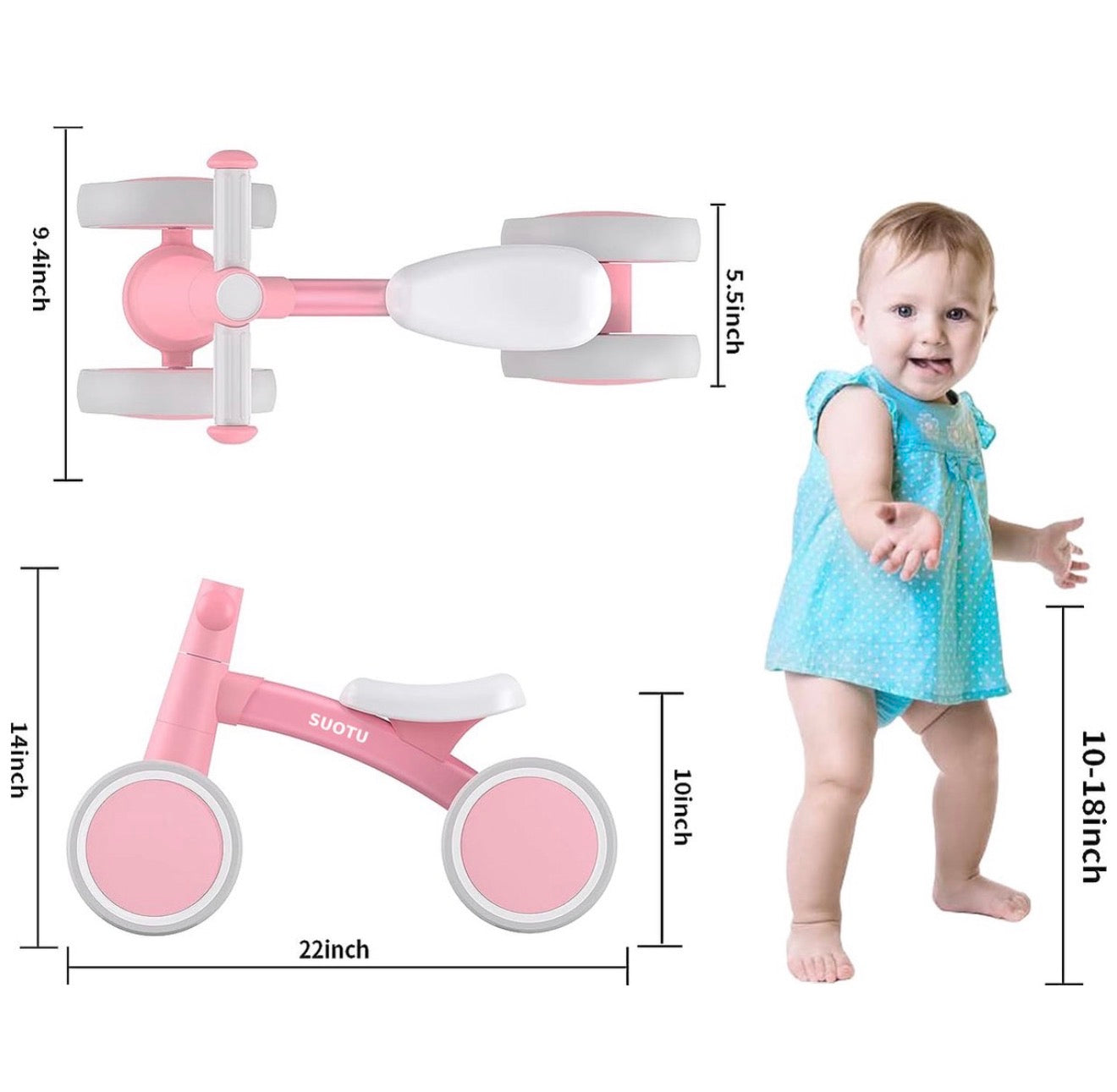 Baby Laufrad 4 Räder 1 Jahr Kinder Balance Bike Rosa Leicht